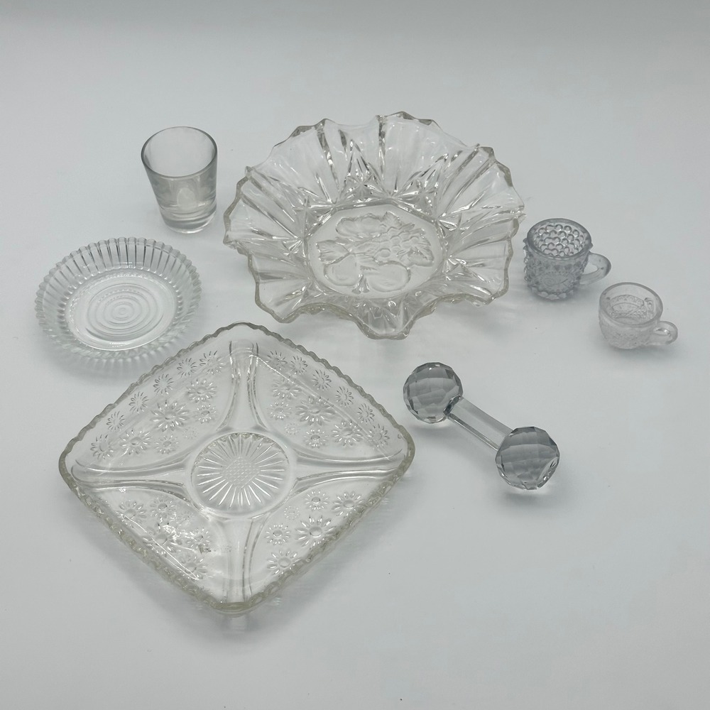 Lot of ABA and EAPG Glass 7 Pieces - Vtg Pressed Glass, Childs Cup, Hobnail etc.